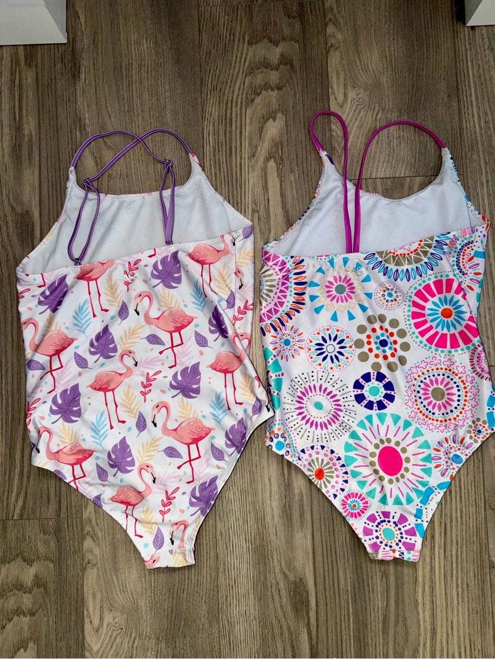 Girls One-Piece Swimsuits - Flamingo & Geometric Print (set of 2)